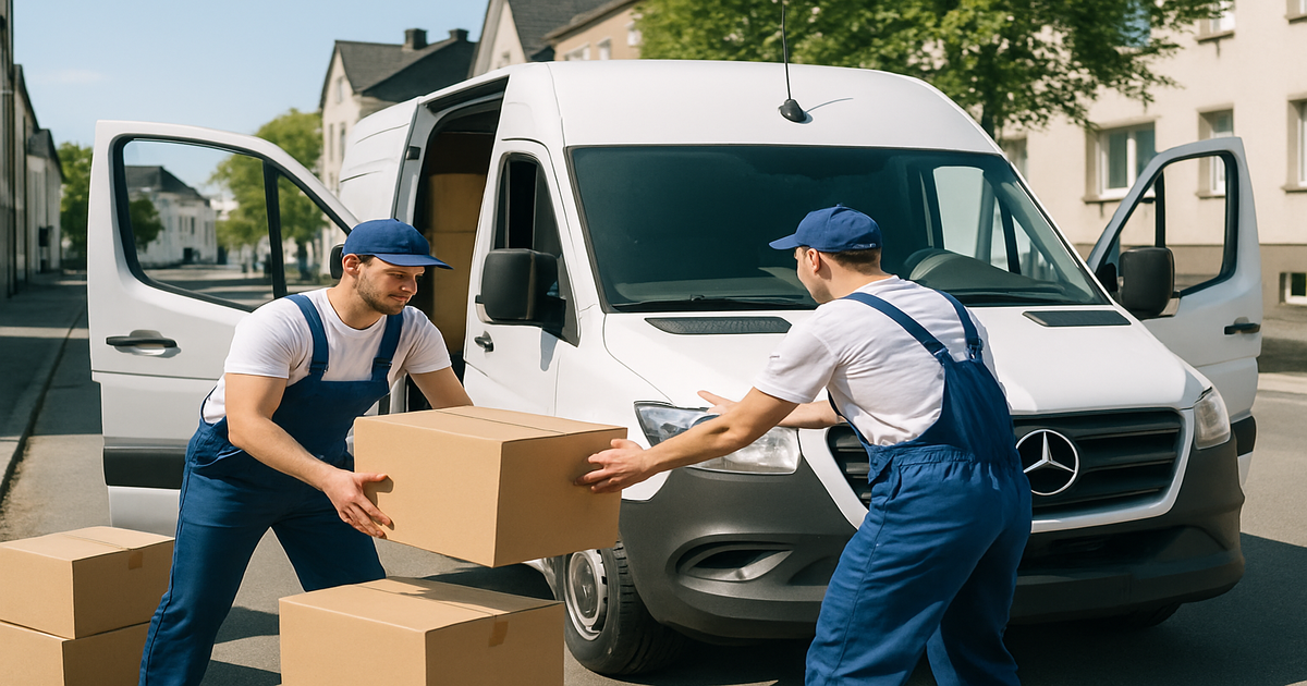 Günstige Beiladung Bottrop – Kartons werden in geteilten Transporter geladen